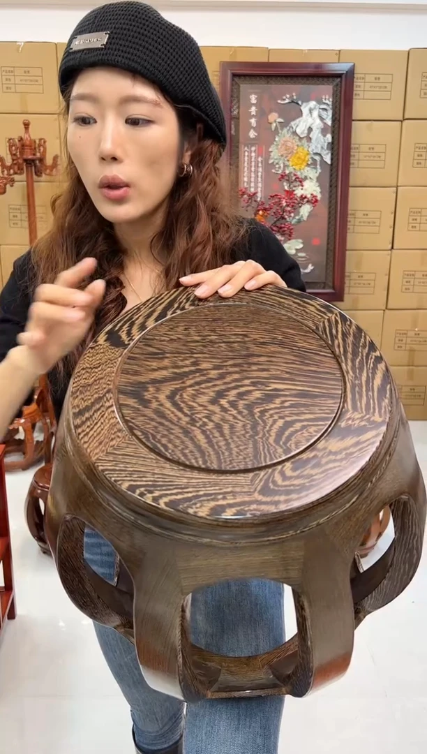 鸡翅木类家具一对鸡翅木大号鼓凳 假一赔四