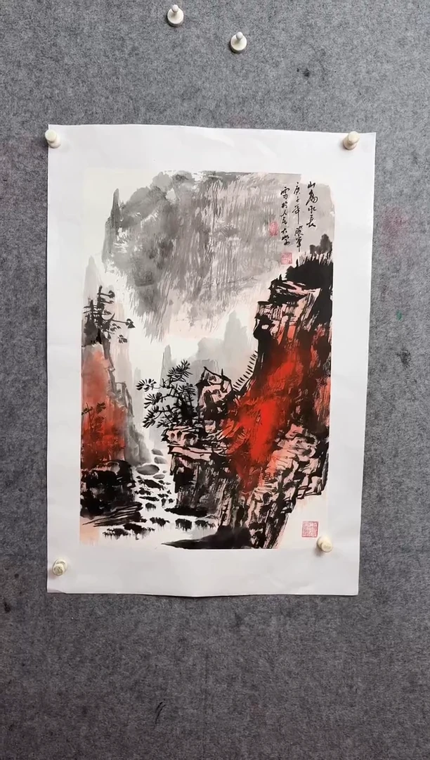 国画张领军手绘国画作品山高水长