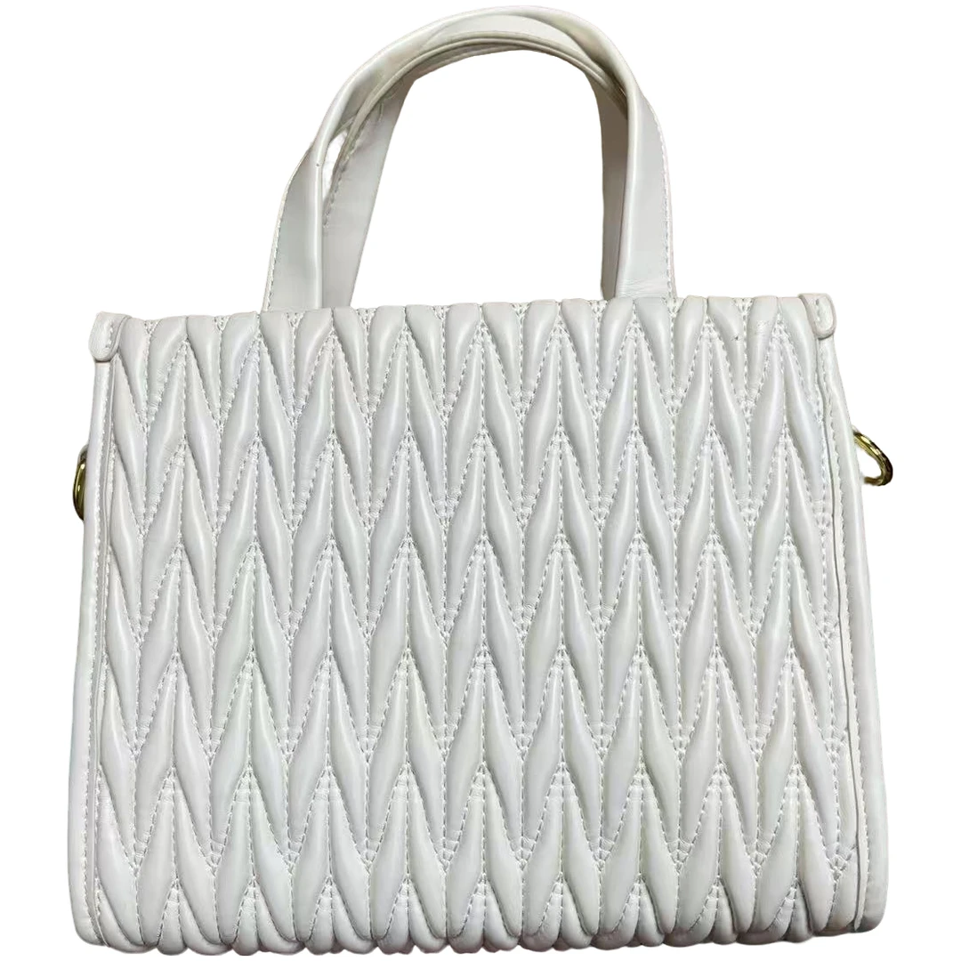 TOLEX2025新款时尚百搭轻奢女包褶皱托特白色