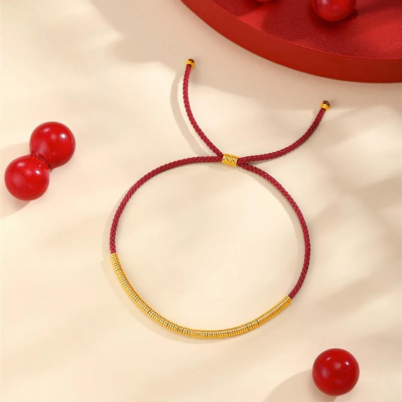 ZOCAI/佐卡伊黄金足金新年盘缠小金圈红绳S05972
