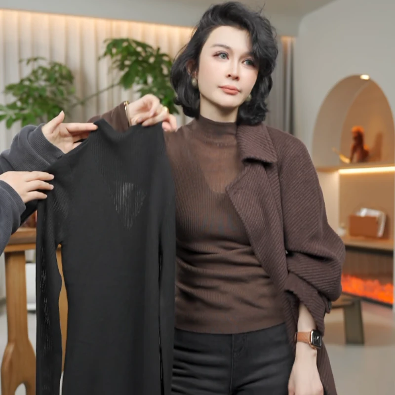 羊毛桑蚕丝高弹修身显瘦半高领长袖打底针织上衣ZZ1068