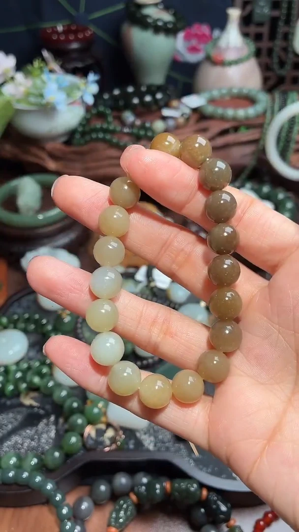 未镶嵌手链和田玉10MM糖白，圆珠