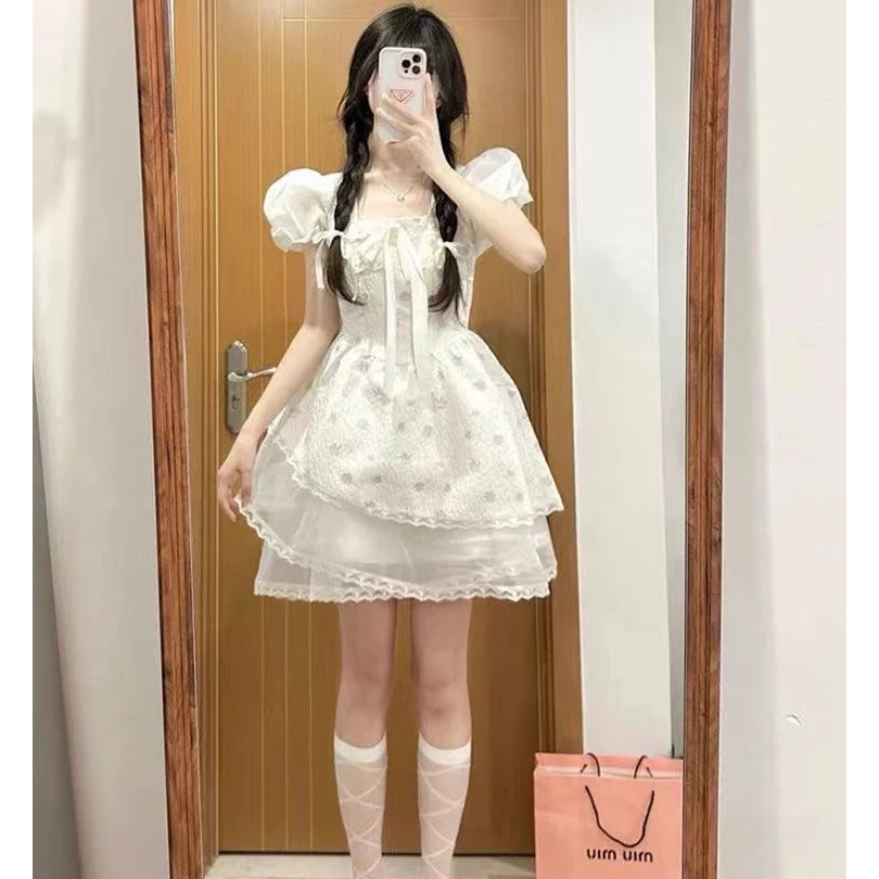 法式孤品泡泡袖碎花学院甜美连衣裙仙女裙公主初恋连衣裙