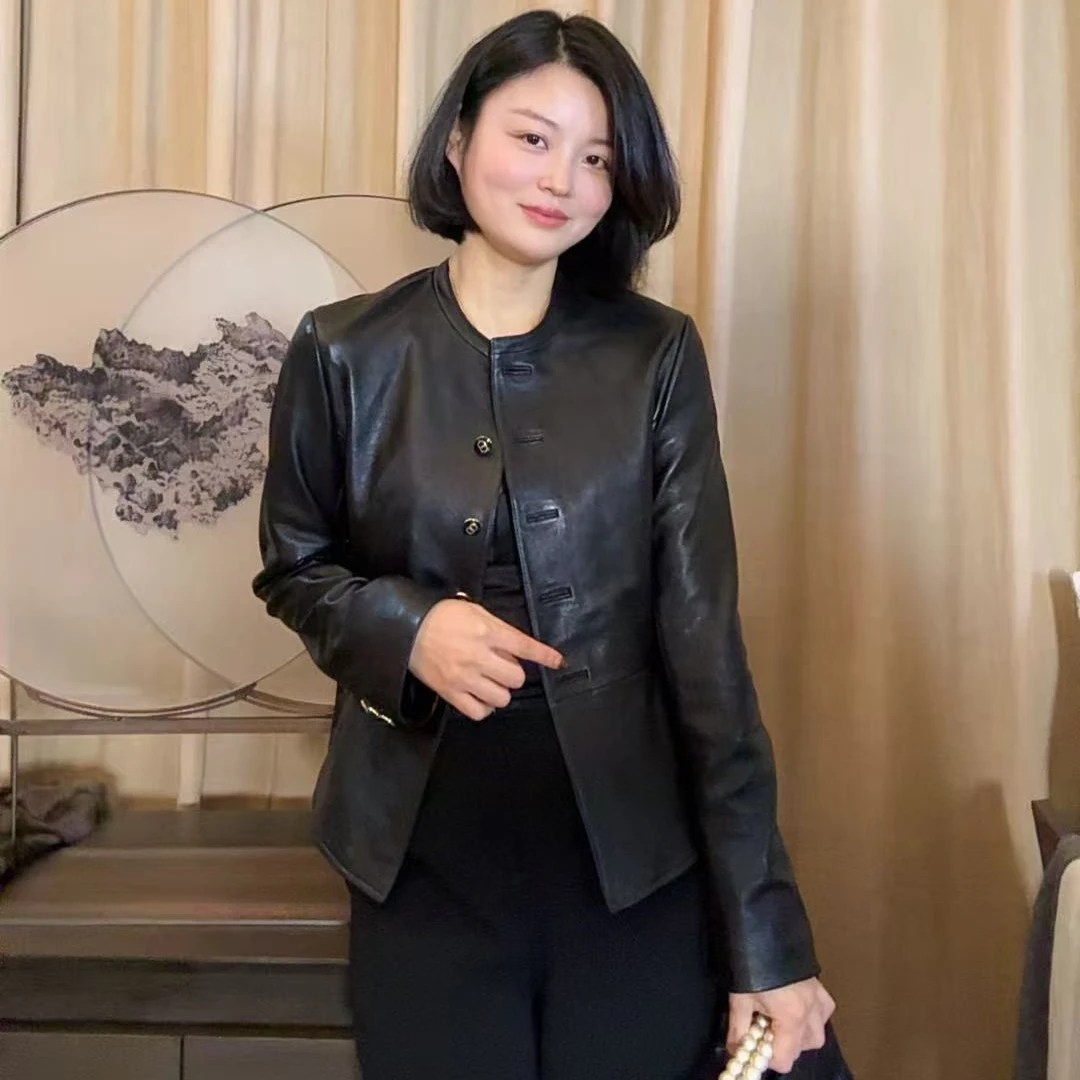 TANTAN 百搭显瘦气质修身通勤款皮衣2570