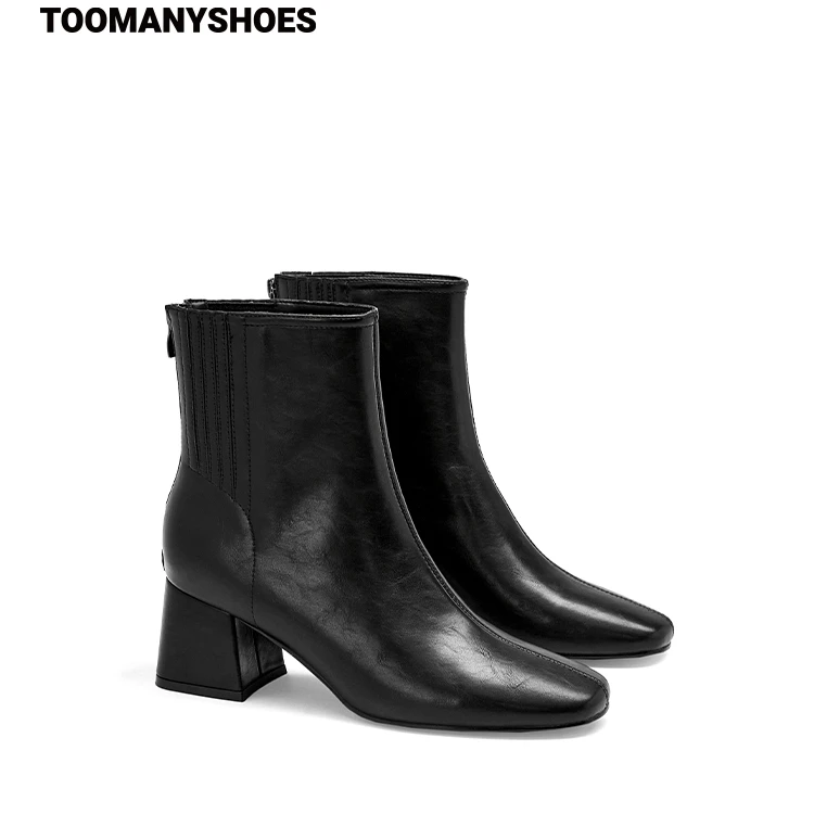 【达人】Toomanyshoes靴子25秋冬新款自在表达尖头高跟牛仔短靴