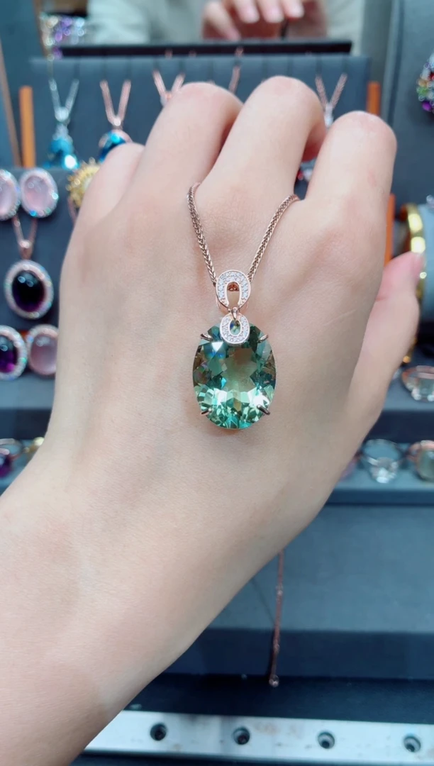 吊坠(赠链)银S925镶嵌绿水晶绿水晶吊坠