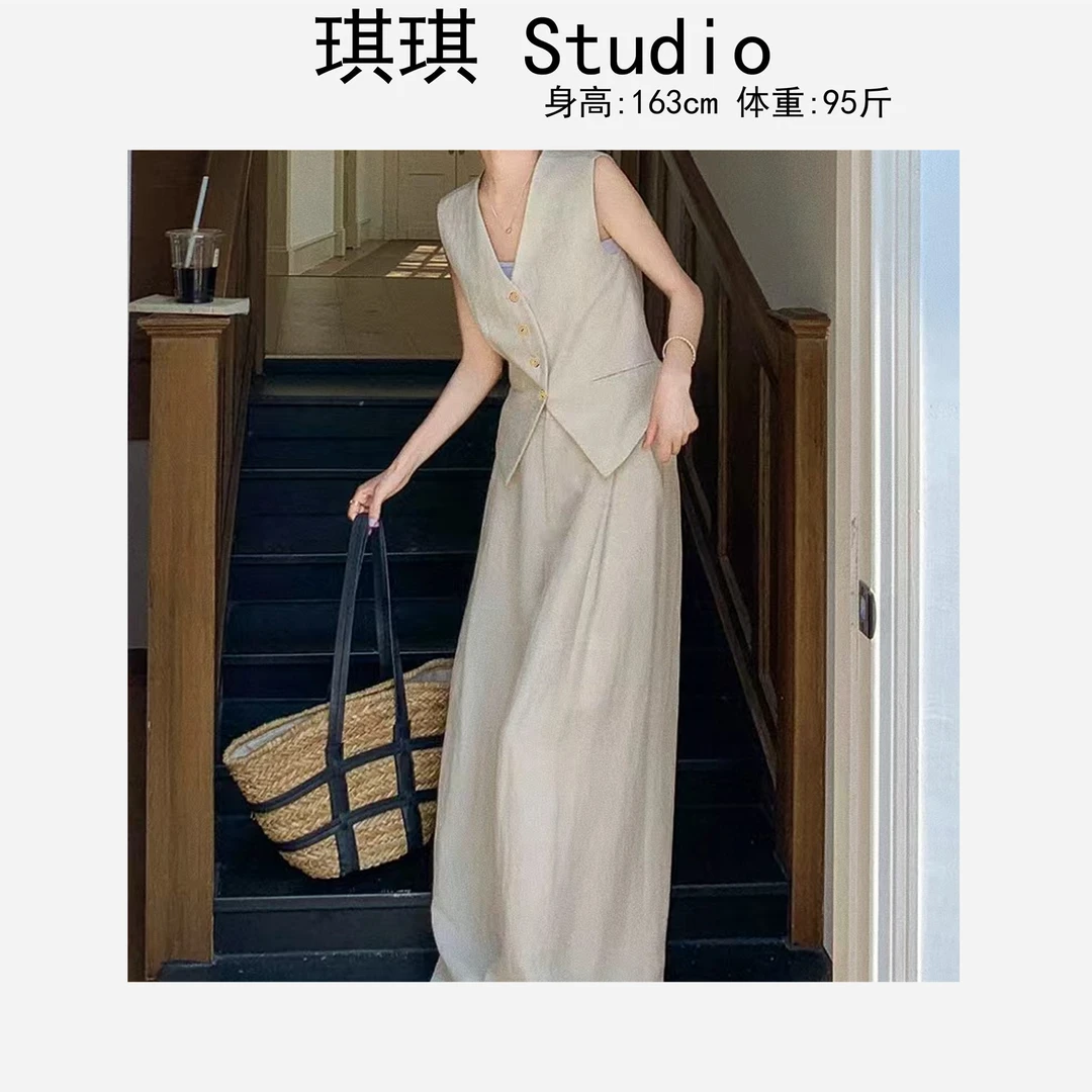 《琪琪家》春夏季新款高级感无袖上衣显瘦减龄休闲裤两件套88796-G