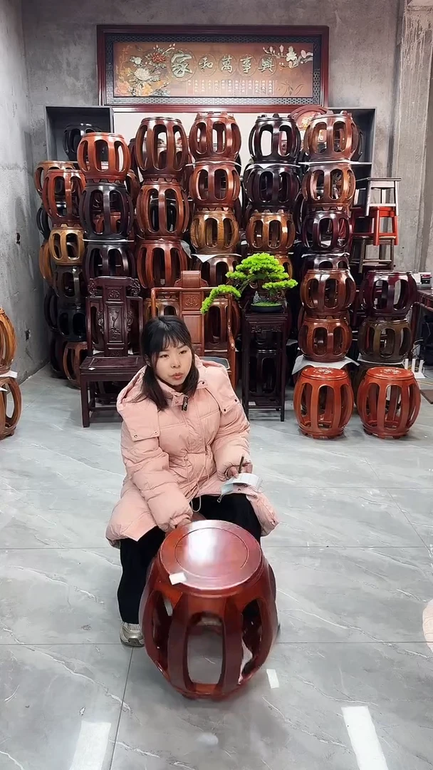 【闪购商品】花梨木类家具微瑕花梨木花梨色大号鼓凳8号