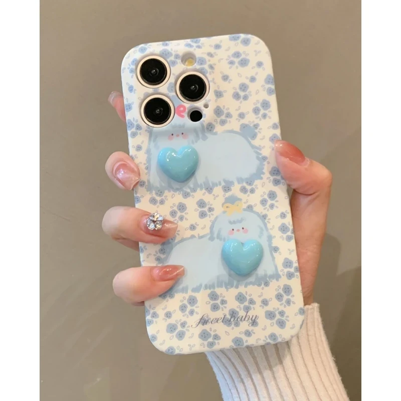 BANCA蓝色碎花狗狗爱心适用苹果16/15菲林手机壳华为vivo小米oppo