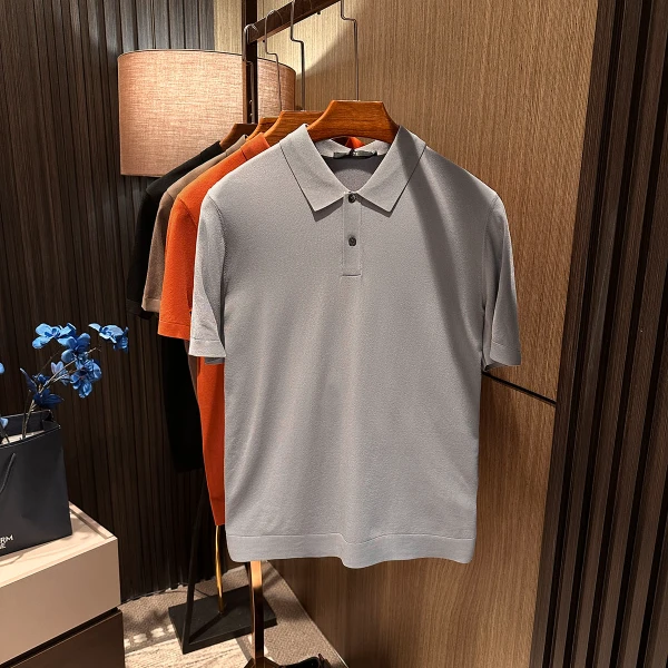 【经典演绎 高奢品味】夏季男士轻商务纯色含桑蚕丝针织短袖POLO衫