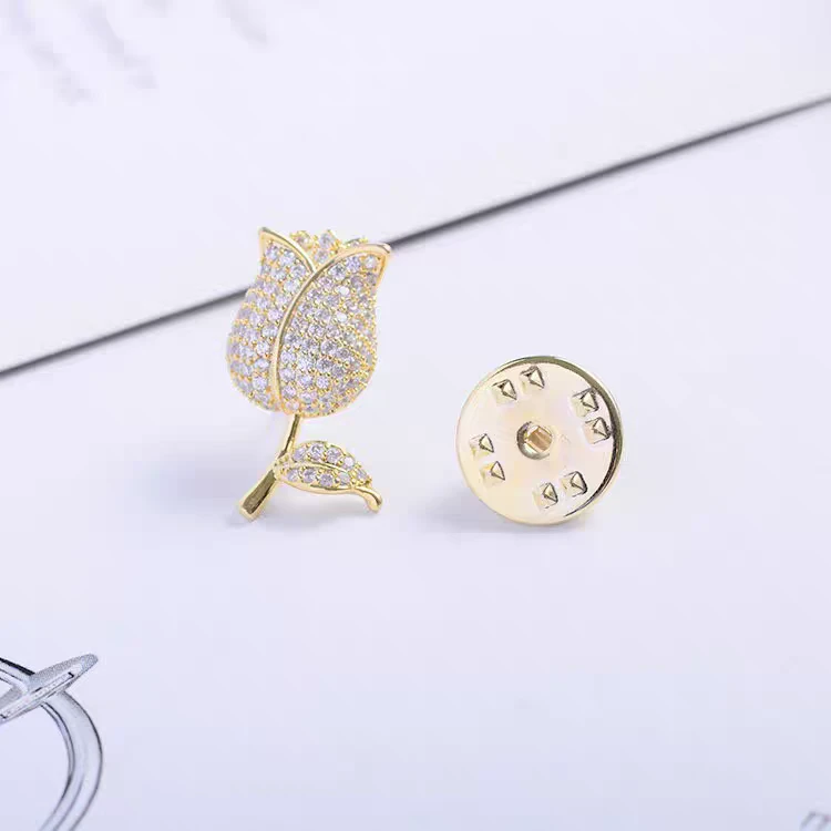 铜合金合成锆石胸针 MN376迷你郁金香《白》领针