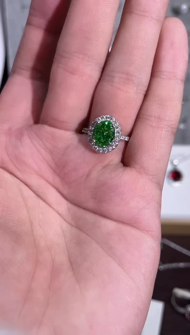 合金合成钻石绿宝戒指