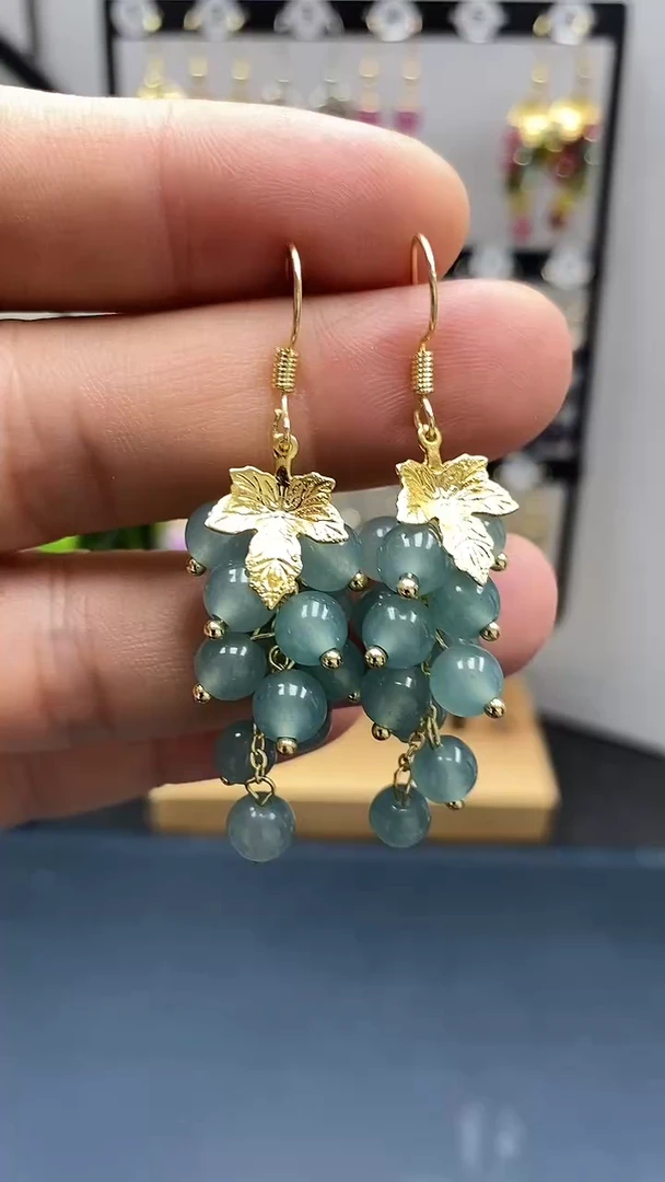 翡翠银S925镀金镶嵌耳饰尺寸6mm葡萄03