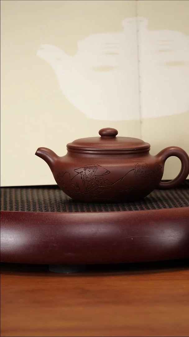 茶壶紫砂4-2GXZ扁腹老紫泥250cc