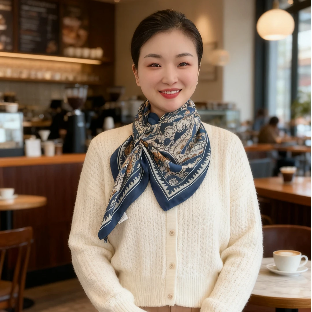 美丝宸【蓝韵腰果】秋冬新款时尚大方巾百变披肩围巾保暖护颈洋气女