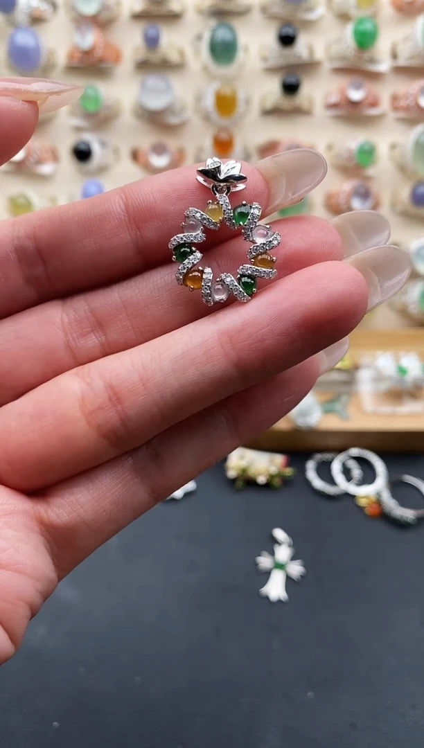 银S925镶嵌戒指翡翠缅甸天然A货翡翠1 6-4