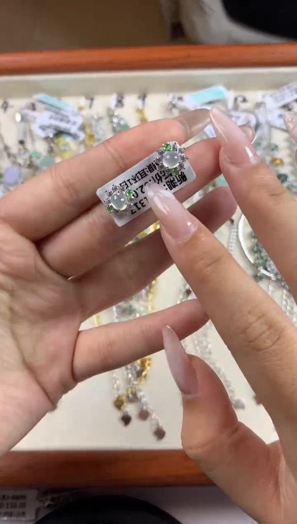 银S925镶嵌戒指翡翠耳饰7