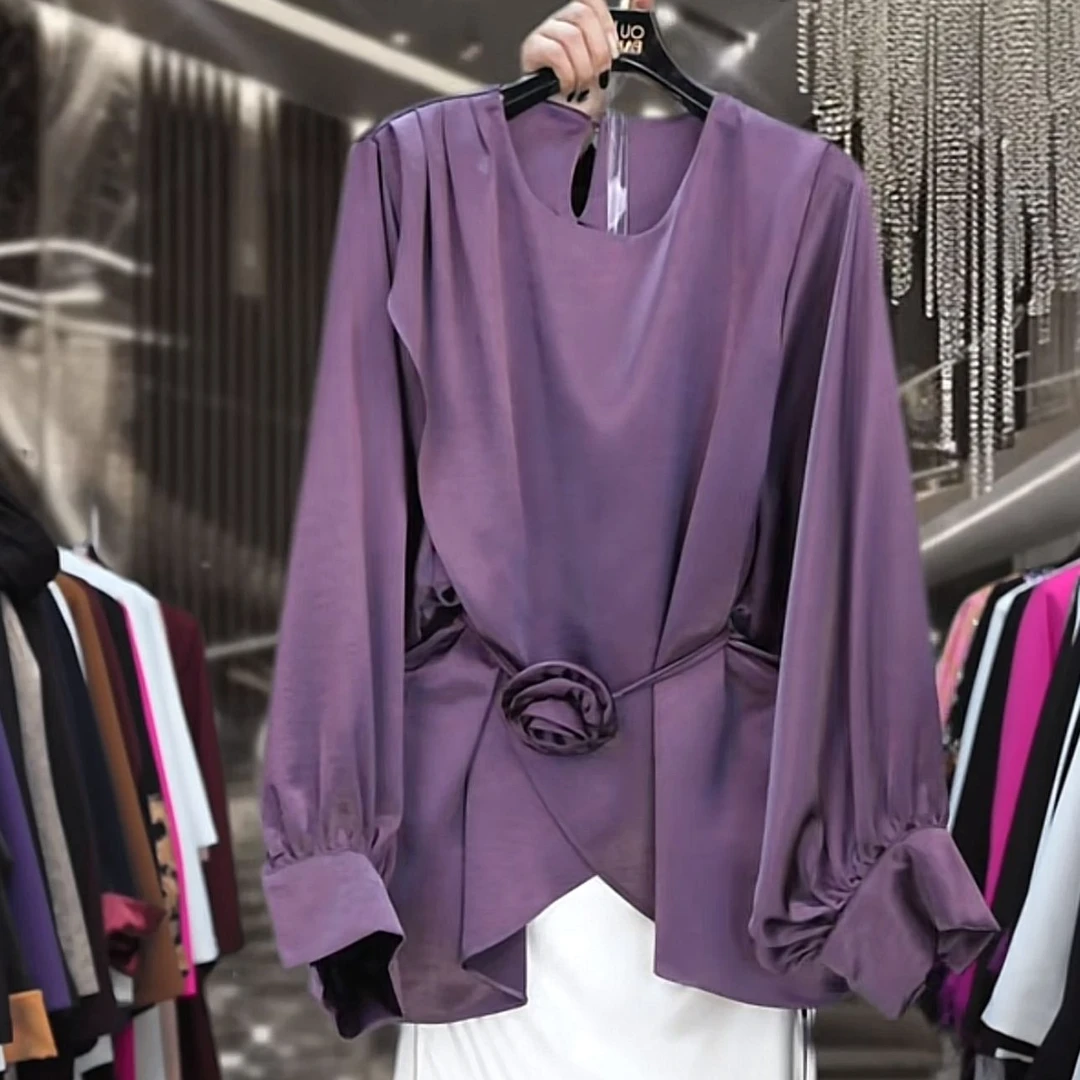 637/不规则长袖T恤女新款洋气设计感上衣/欧盼全品