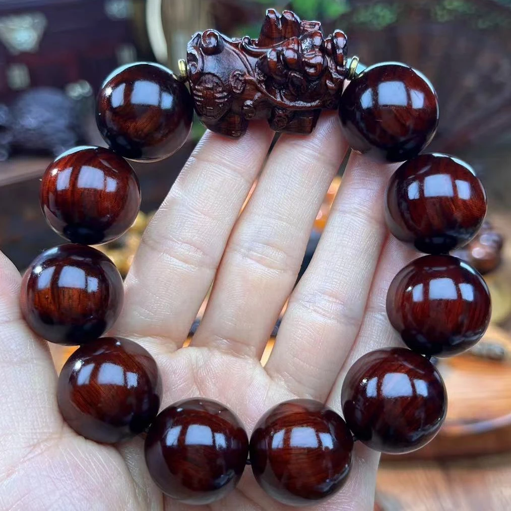 2.0貔貅单圈手工串珠手串手珠串珠男手链檀木大珠子貔貅手链高档