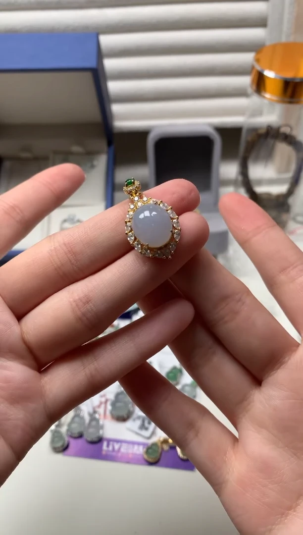 银S925镶嵌戒指翡翠吊坠5