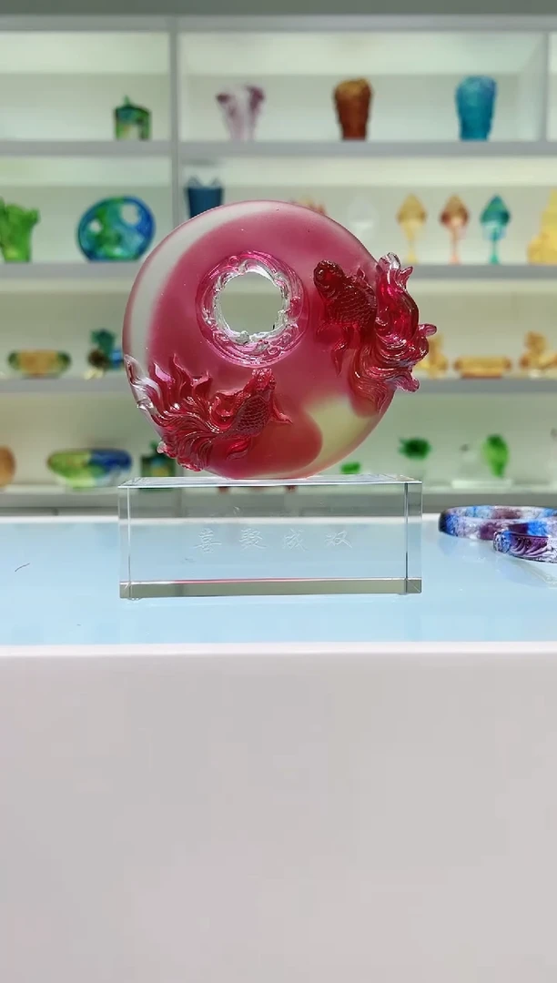 【闪购商品】茶宠古法琉璃红色双锦鲤