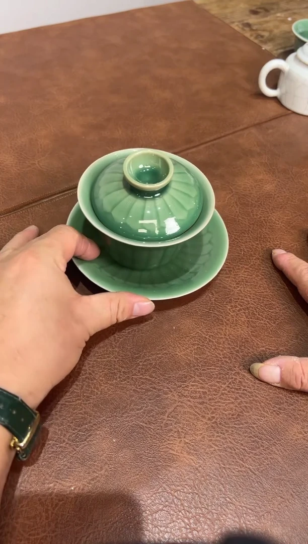 梅子青三才盖碗龙泉青瓷
