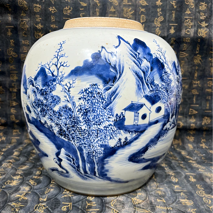 青花山水罐古陶瓷NPH-0027-高度23 肚径22