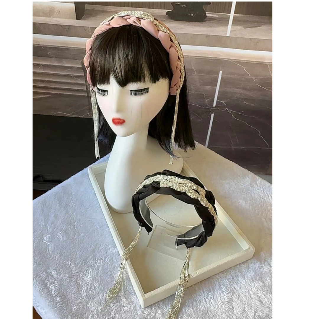 津玲韩国新品宽边水钻长流苏手工发箍轻奢洋气小众设计百搭发卡