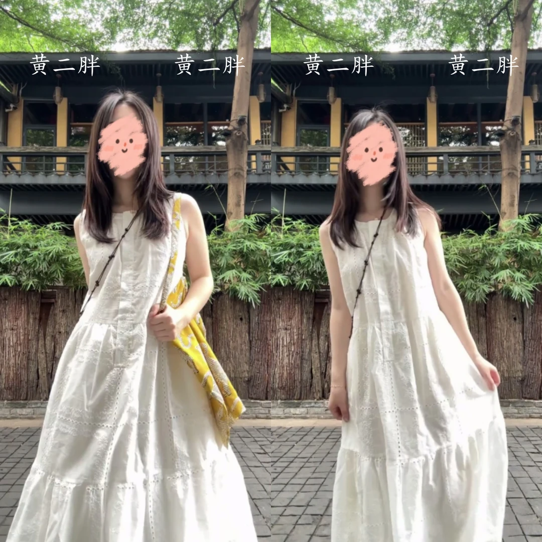清纯小白花无袖挂脖连衣裙女法式重工钩花镂空背心长裙2025夏新款