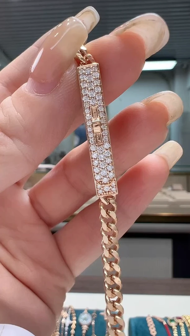 【闪购商品】钻石手链18K金镶嵌满钻古巴手链K红