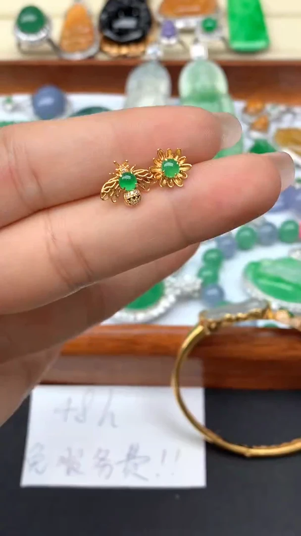 【闪购商品】翡翠耳饰18K金镶嵌128-天然翡翠