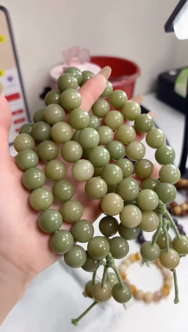 手串菩提根/象牙果阳光玫瑰玉化圆珠14.5mm手持随机