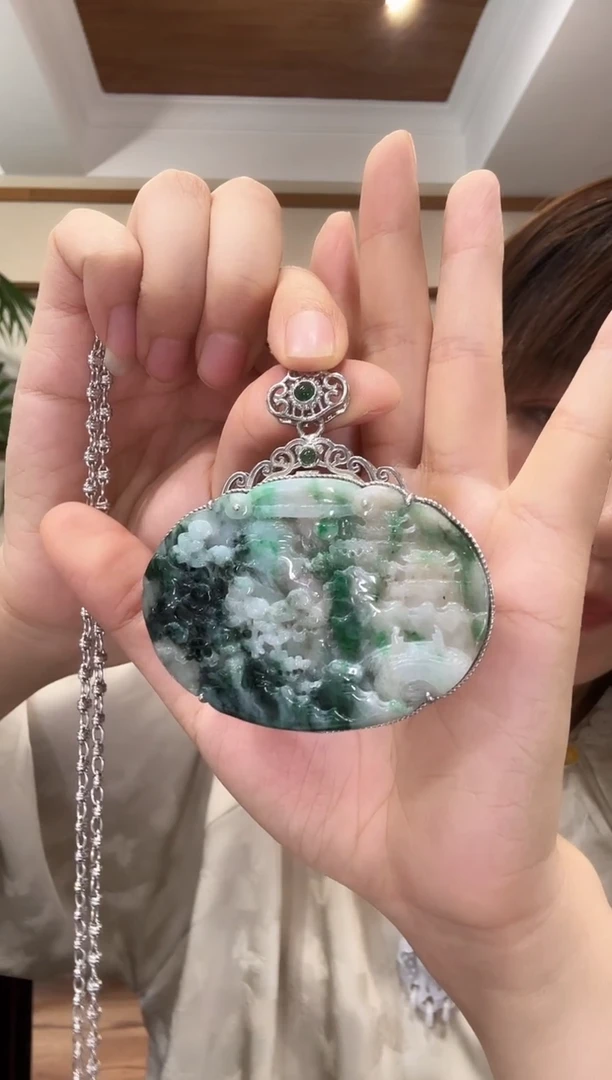 翡翠银S925镶嵌颈饰国风