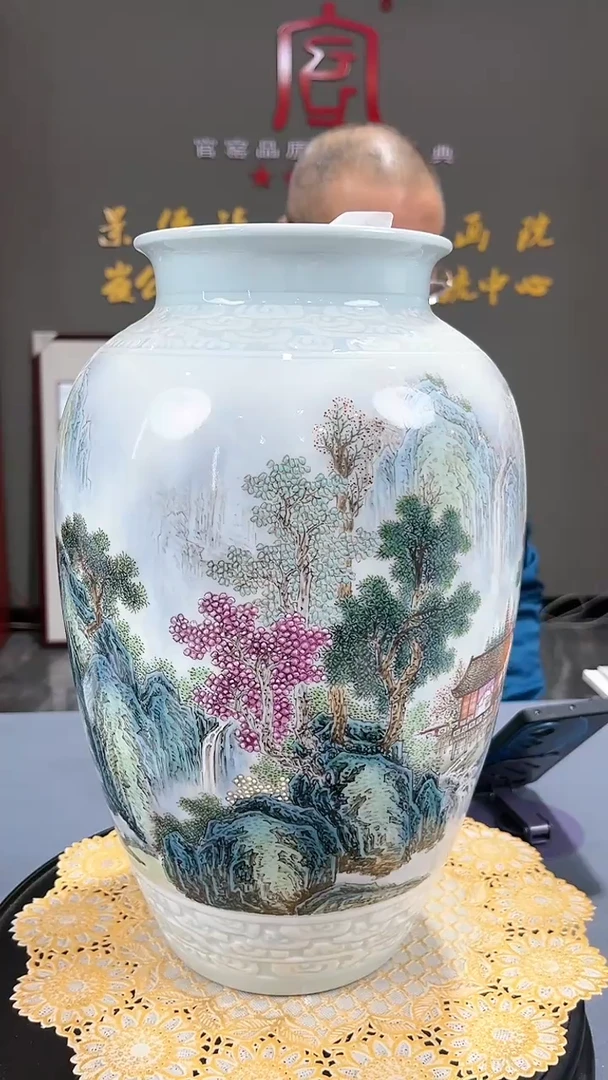 【闪购商品】官窑瓷画院443官窑瓷画院山水赏瓶