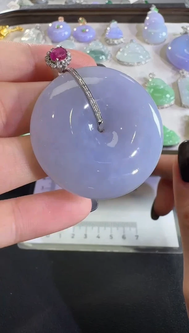 吊坠(不含链)18K金镶嵌翡翠【源头工厂】钻石镶嵌