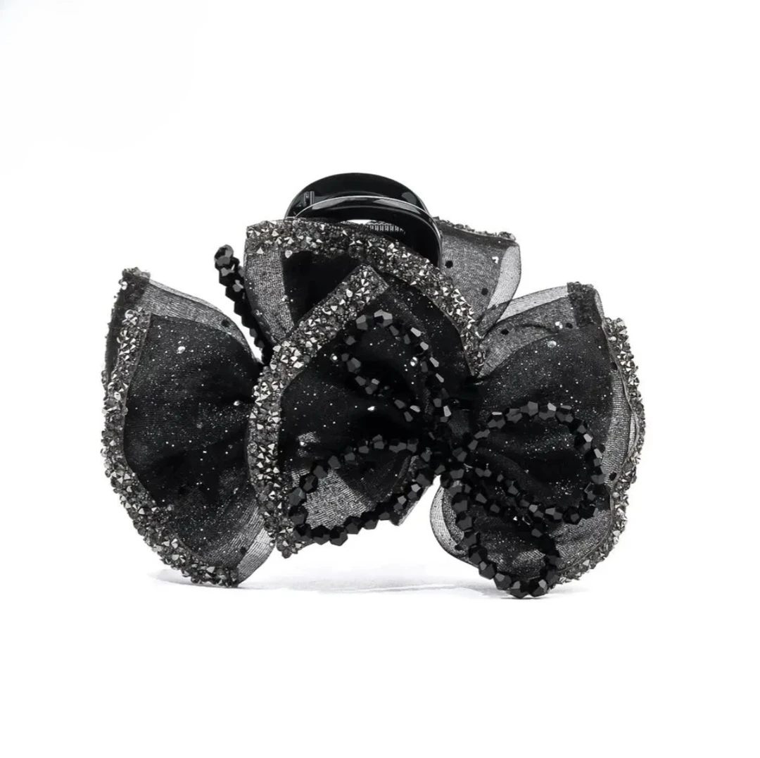 巴黎王妃百搭小抓夹轻奢名媛风贵气感气质亮闪网纱鲨鱼盘发发夹