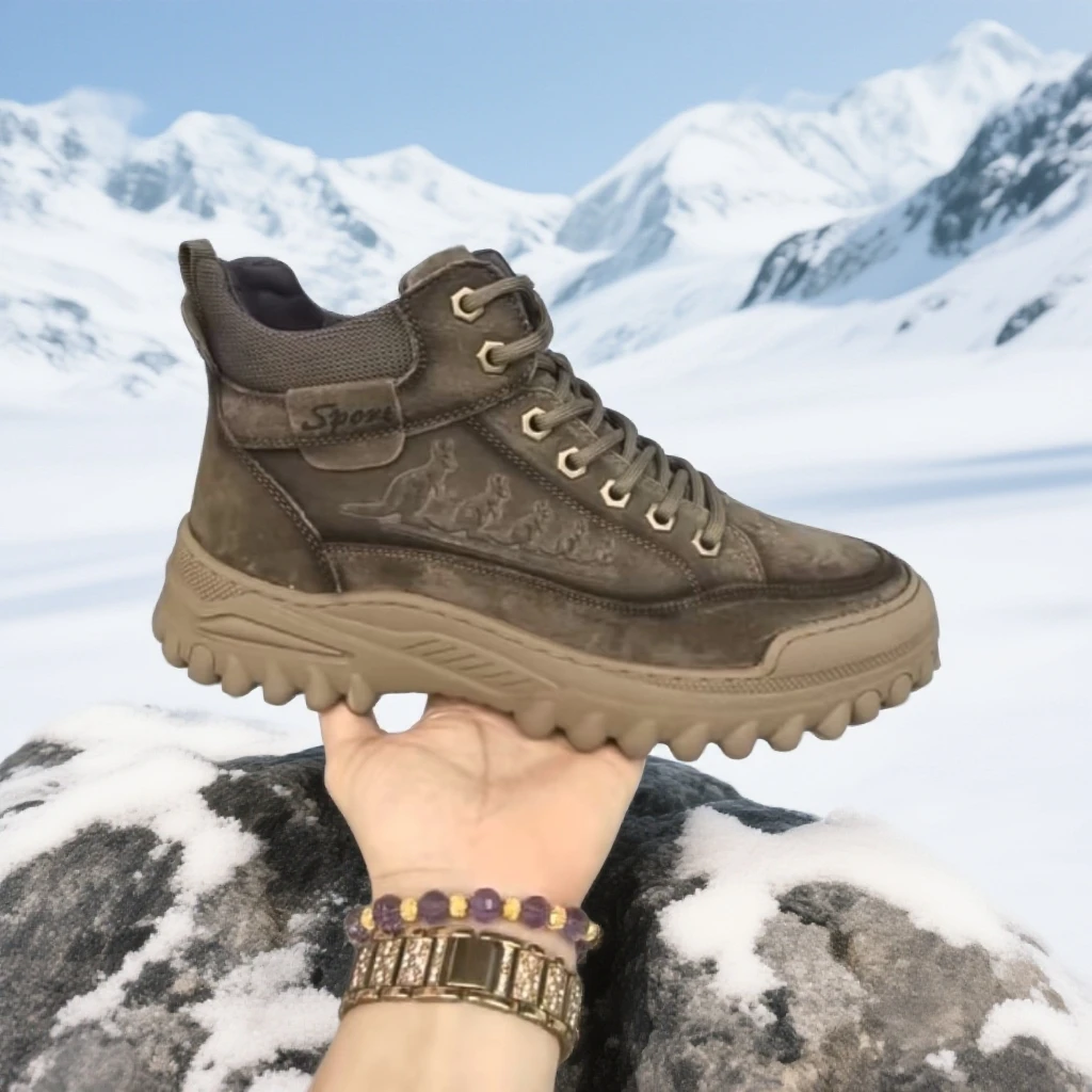 马丁靴秋冬冬季休闲风高帮靴子皮革拼接时尚百搭中帮加绒户外