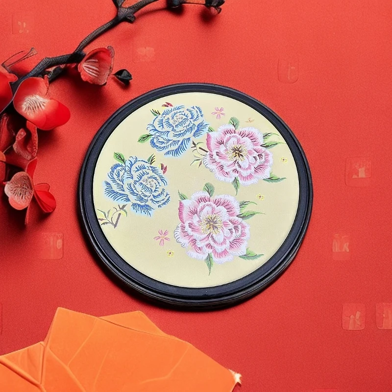 茶盘-圆形牡丹可吸水