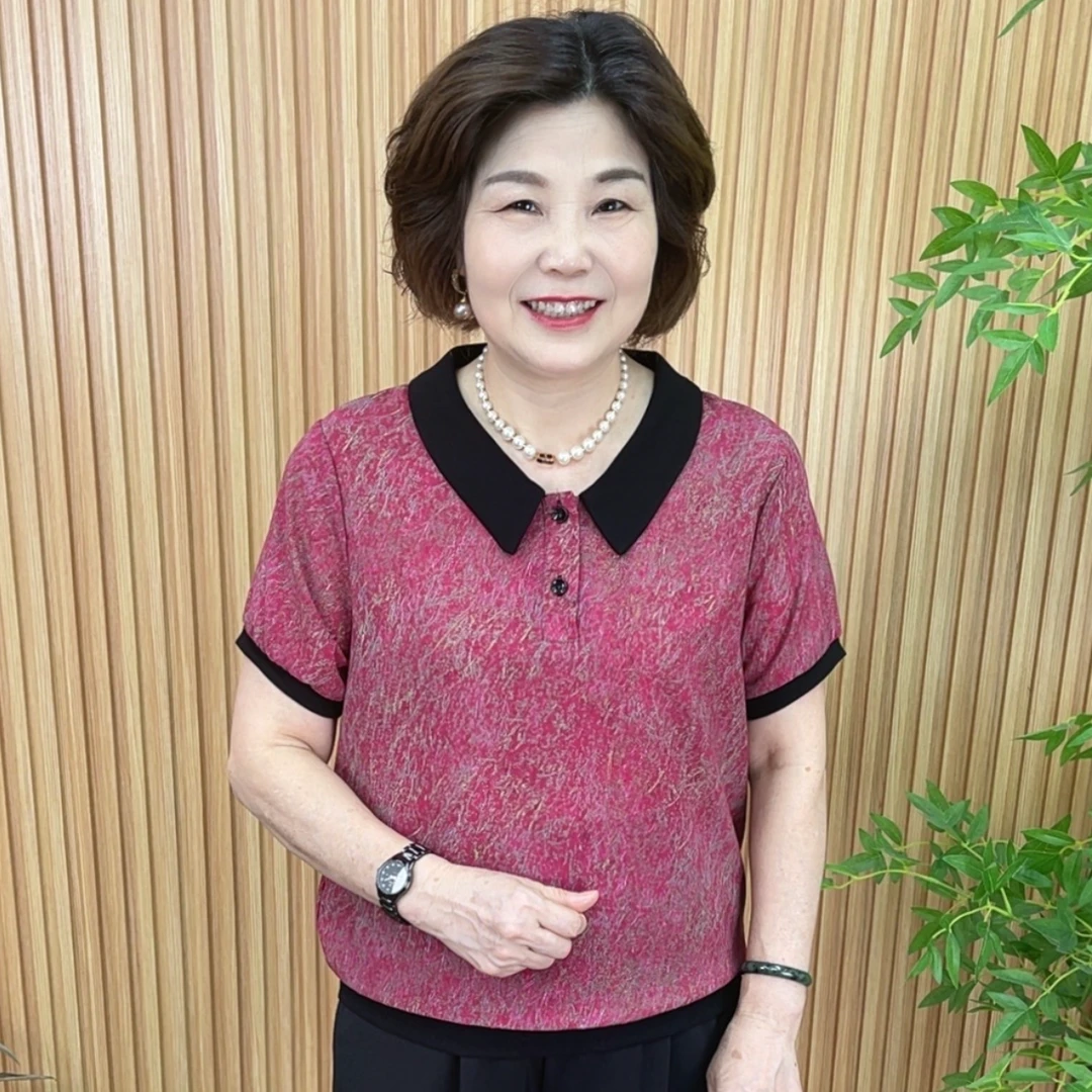 纯色宽松型休闲风薄款中老年女装休闲夏季女装英伦风V3301妈妈装
