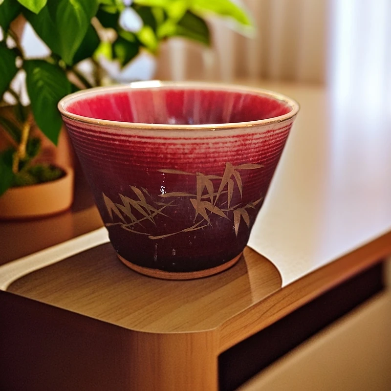 郎红釉描金主人杯