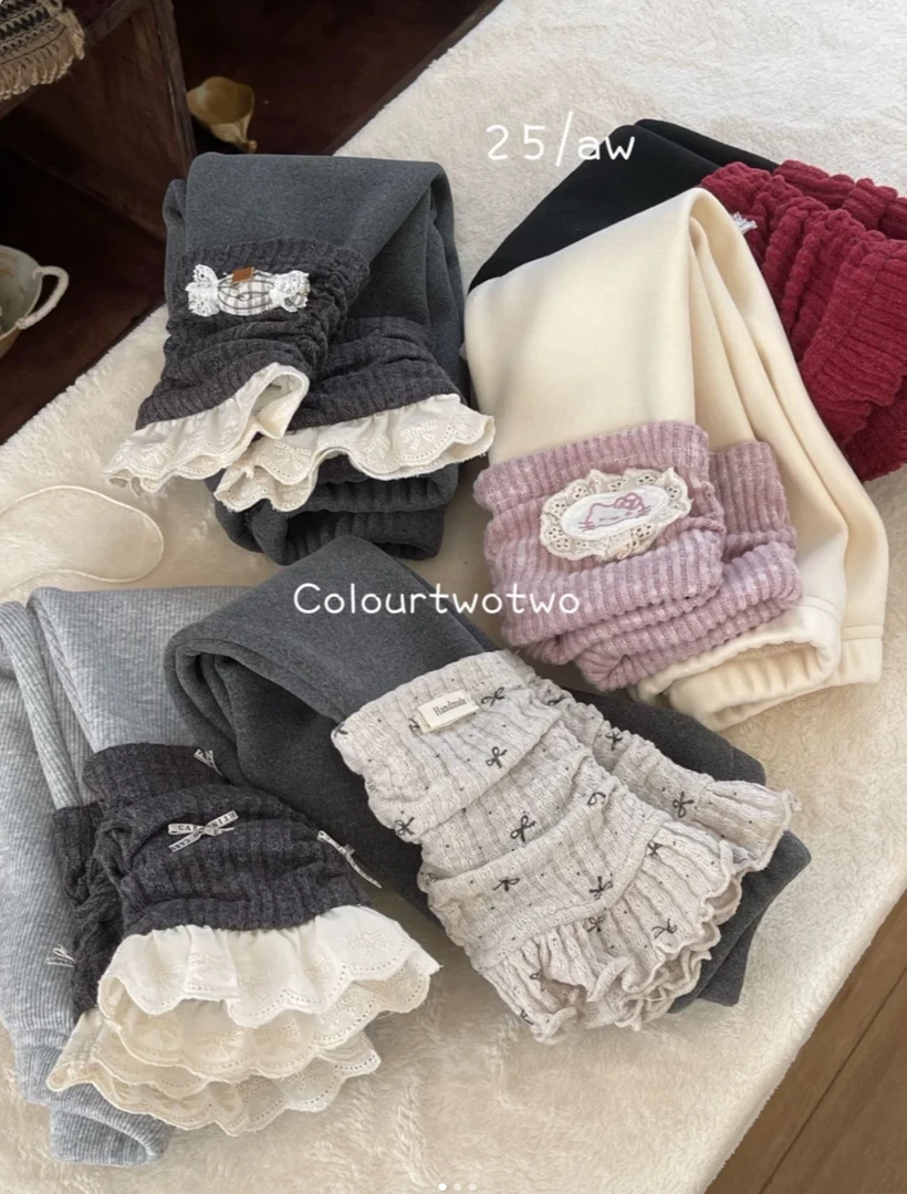 【98】女童韩版洋气加绒冬款打底裤-黑色带条纹袜套