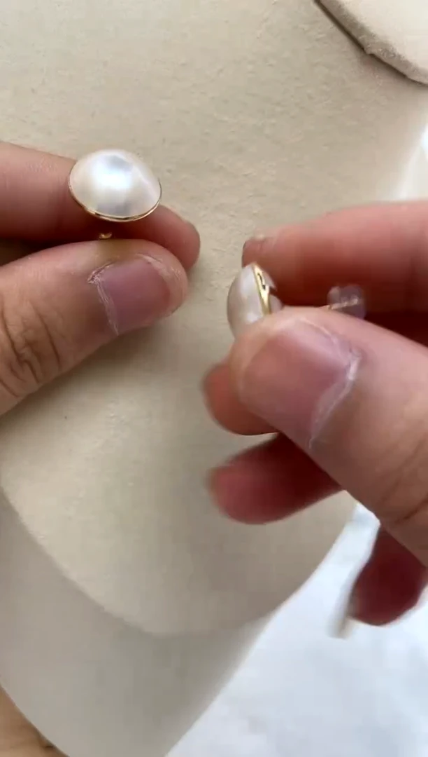 耳饰拼合珍珠（马贝珠）18K金镶嵌14-15