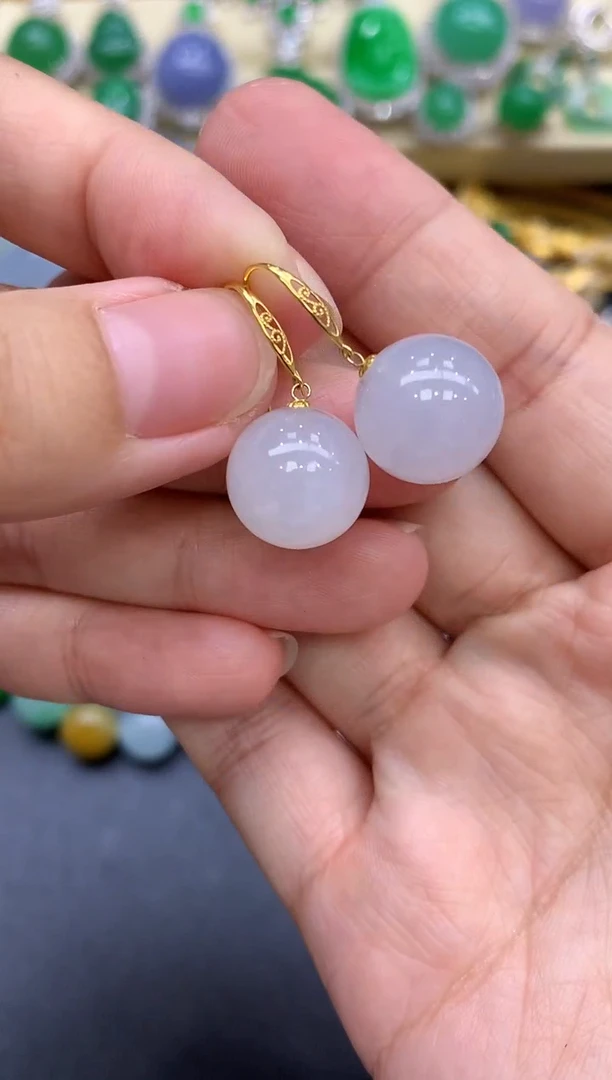 18K金镶嵌翡翠耳饰花*144-中国好珍宝