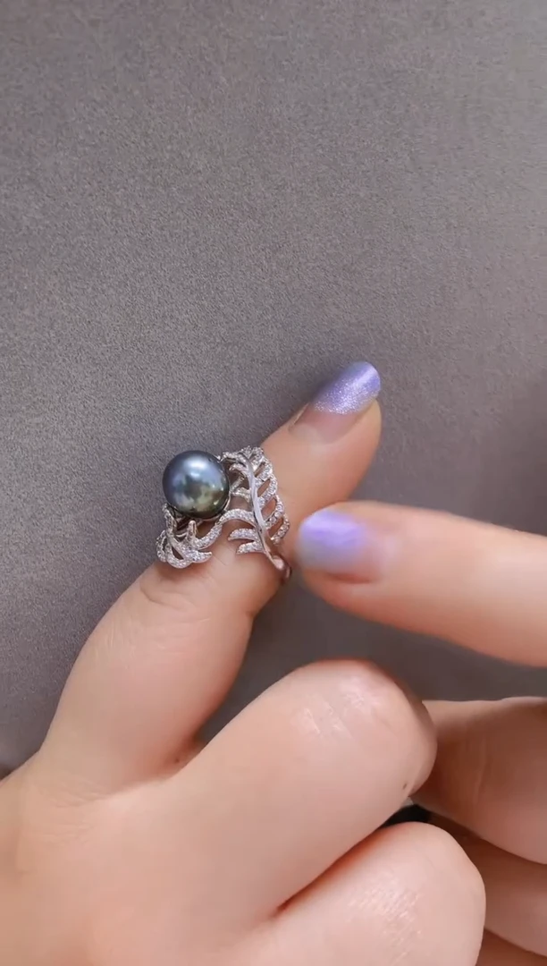 未镶嵌戒指海水珍珠大溪地10mm+S925银戒指