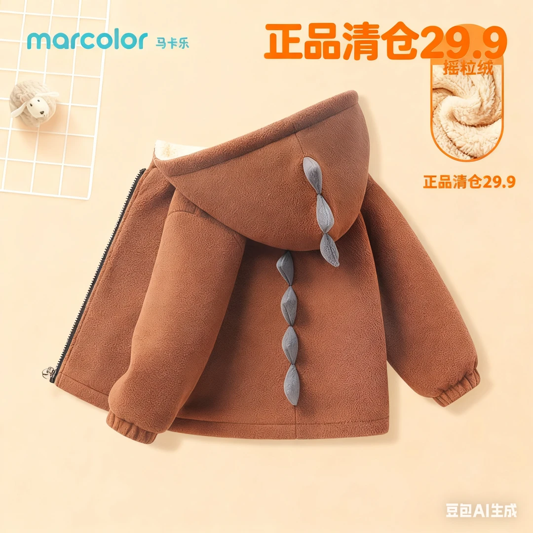 马卡乐正品【清仓】摇粒绒外套宝宝冬季新款儿童立体恐龙萌趣保暖衣