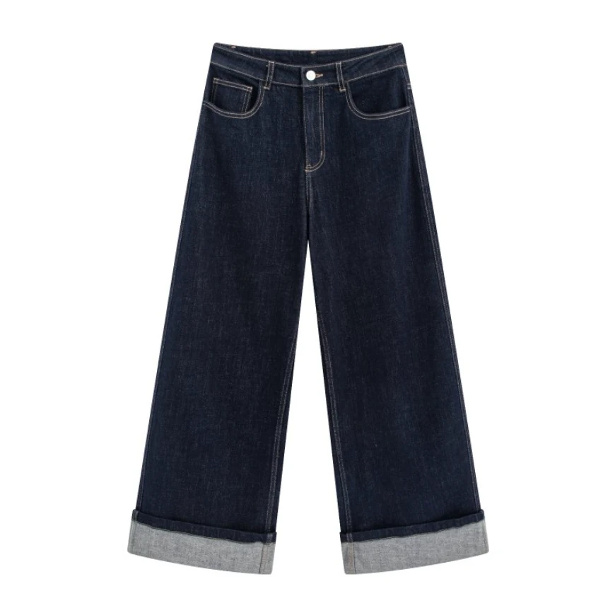 休闲直筒／时尚高街 翻边牛仔裤77527