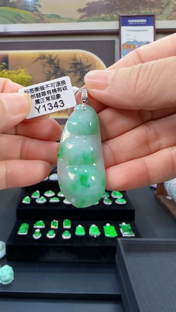 颈饰18K金镶嵌翡翠Y1343豆