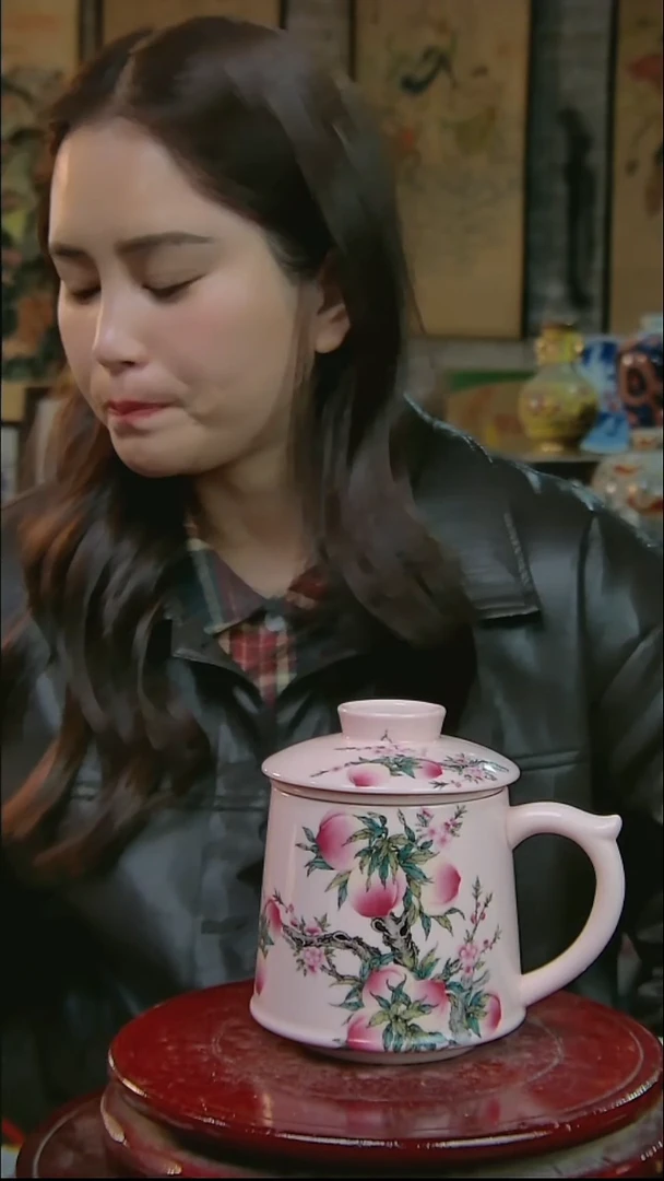 摆件陶稀土寿桃办公杯