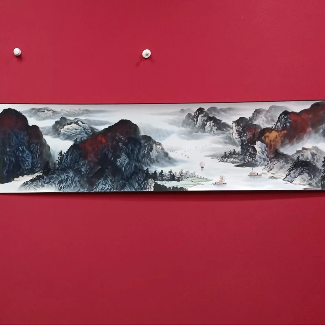 李新社峡江秋韵五米长卷山水画
