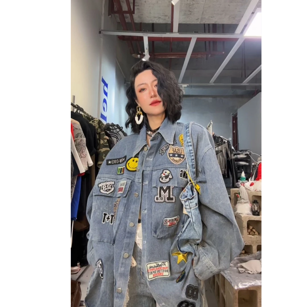 奇奇家 十三号给 高品质刺绣蓝色牛仔外套